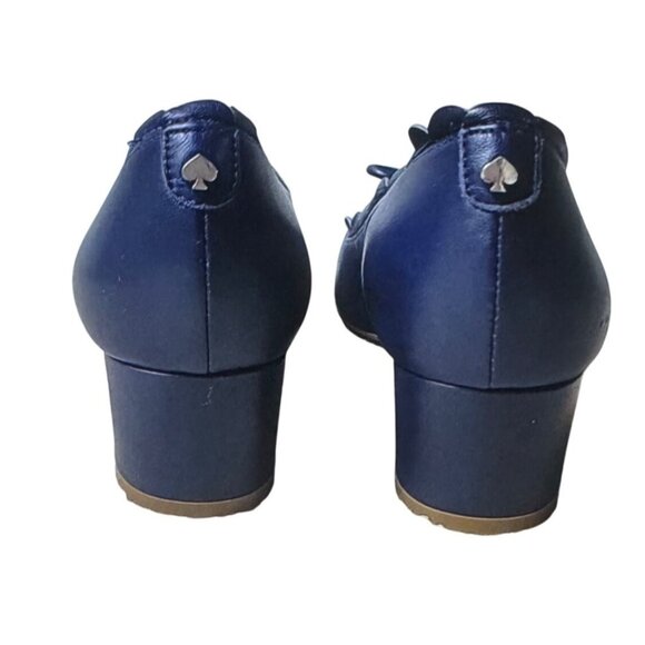 Kate Spade Scalloped Navy Blue Leather Block Heels With Bow Detail For Women Siz - Picture 9 of 10